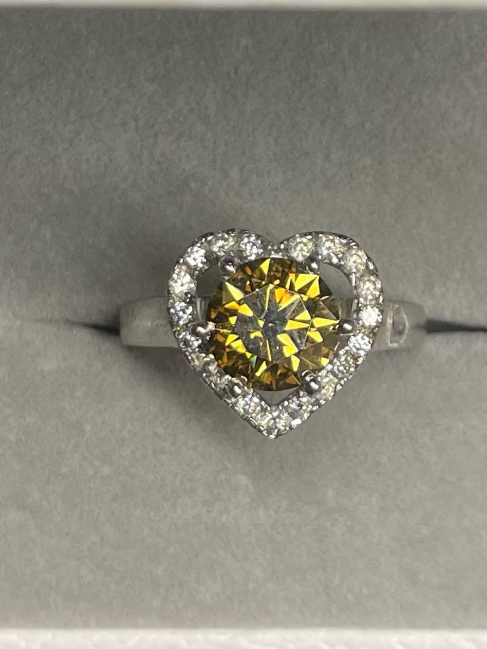 Gorgeous Certified Vivid Champagne 2.70 Carat Moissanite Diamond Heart Halo Ring